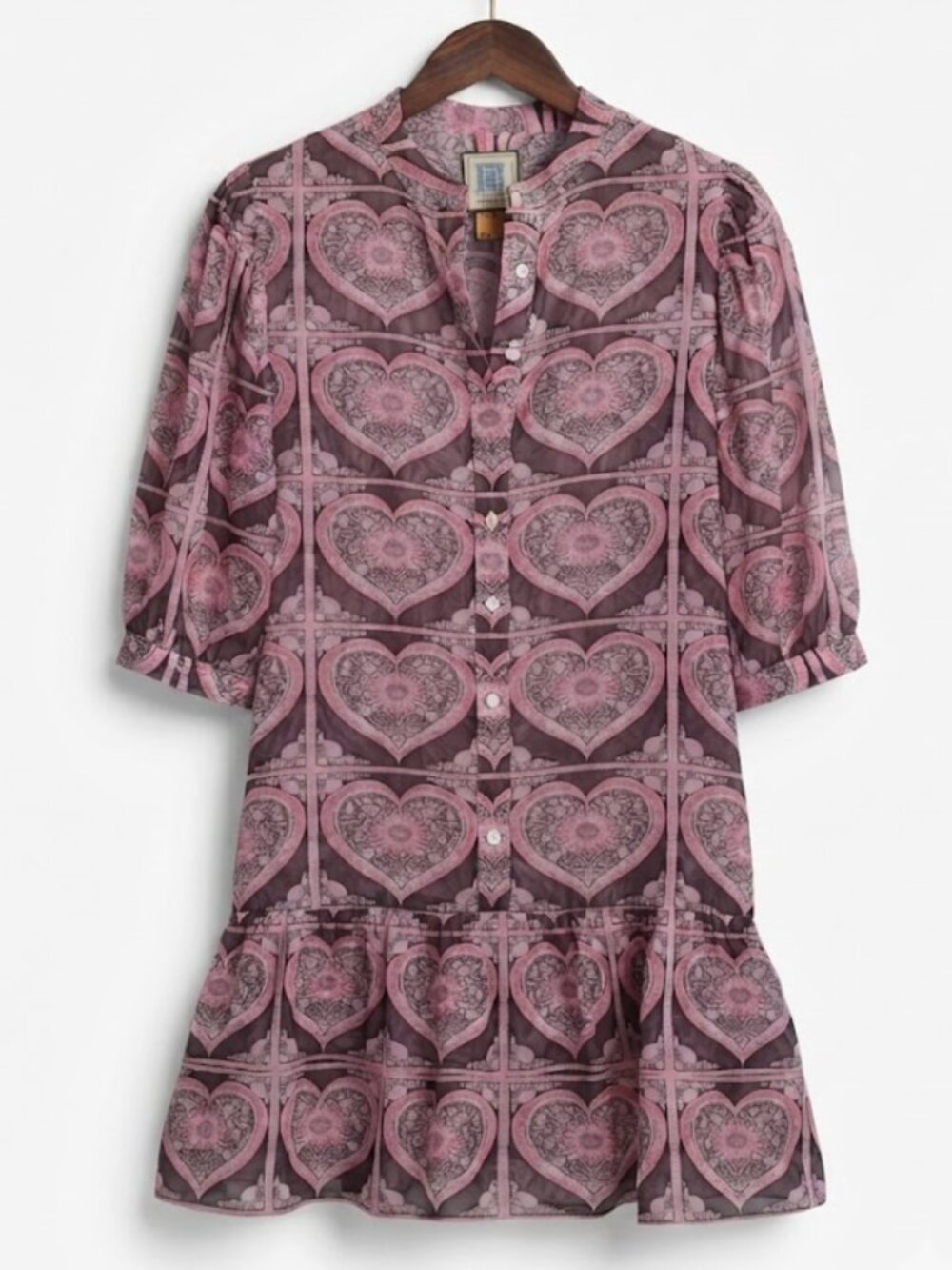 BELL by ALICIA BELL Woodblock Heart Silk Dress Size Med